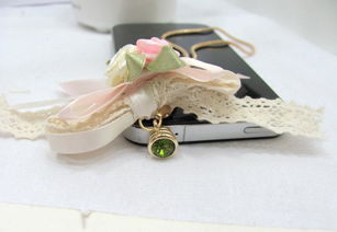 唯美布艺蕾丝玫瑰花长链iPhone防尘塞 日韩系手机饰品的优雅之选